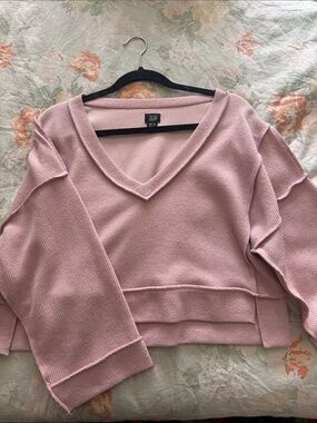 BDG Women's Dusty Rose V-Neck Cropped Knit Sweater